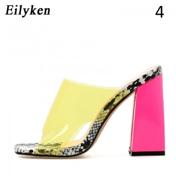 Eilyken Sexy PVC Transparent Leopard grain Ladies Slippers Summer Fashion Party High heels Shoes Gladiator Slides Sandals Women